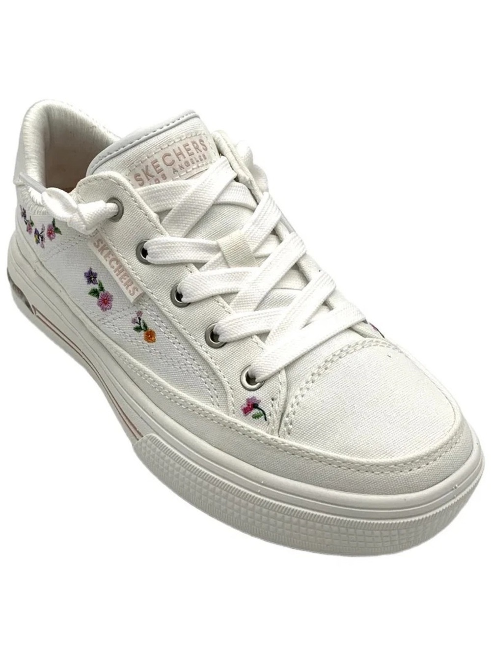 Sketchers embroidered flowers Arch Fit Arcade Subtle Bouquet sneaker slip on 7.5